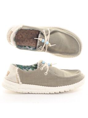 Hey Dude Women Canvas Wendy Natural Rosemary Slippers Loafers 8 Green/Cream